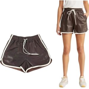 Frame Brown 100% Lamb Leather High Rise Luxurious Athletic Gym Shorts